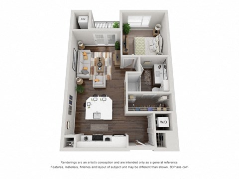 Floor plan for 1 bed, 1 bath, 699 sqft